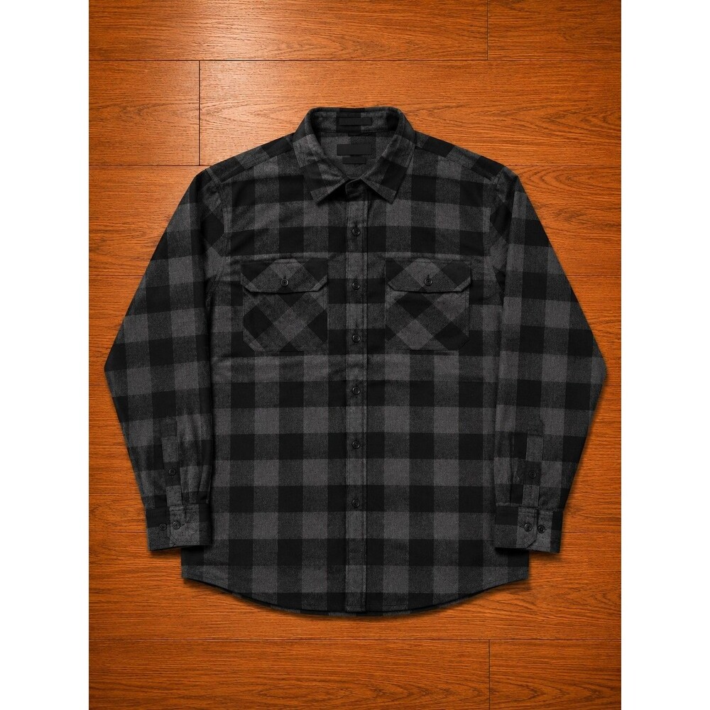 Yago Buffalo Plaid Flannel Shirt Mens S Black Gray Lumberjack Button Up
